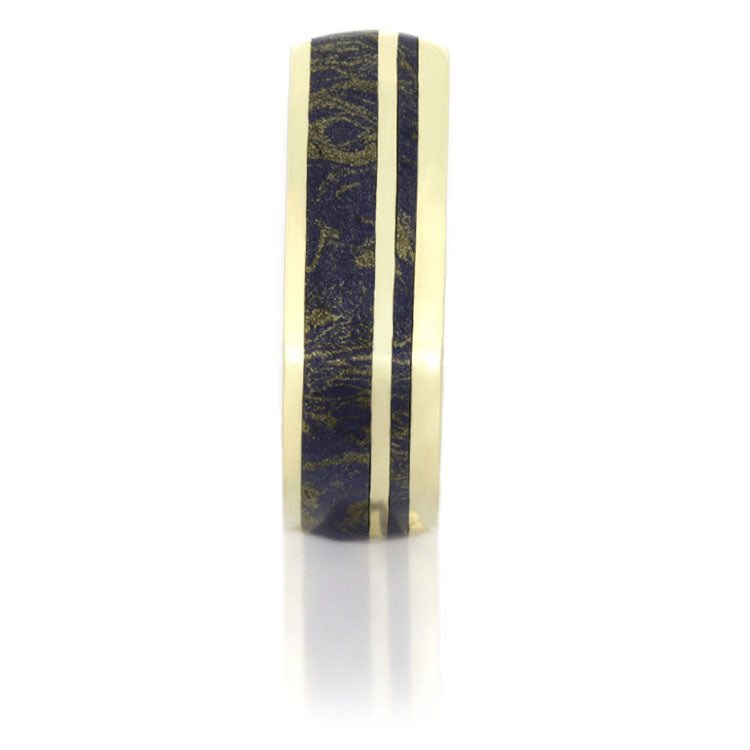 Yellow Gold Square Ring with Lapis Lazuli Mokume