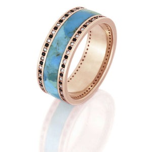 Turquoise Wedding Band, 14k Rose Gold Eternity Ring With Diamonds - DJ1005RG
