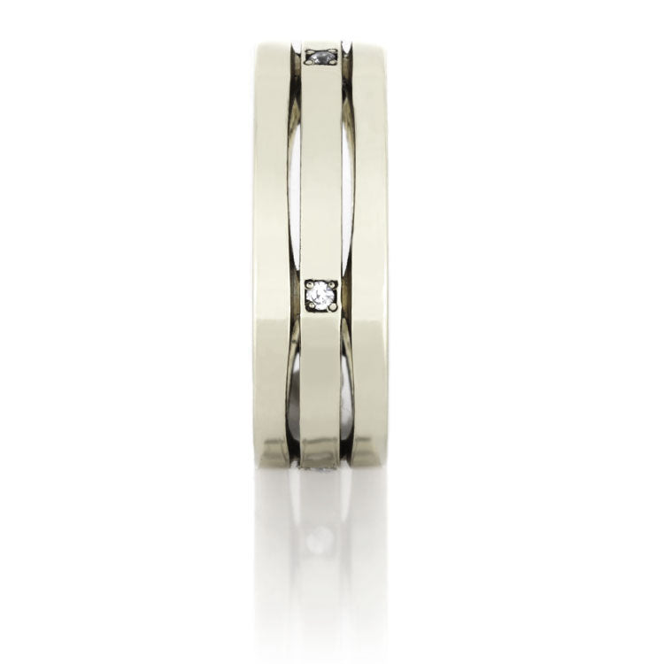 14k White Gold Ring, Diamond Band With Stacked Design - DJ1002WG