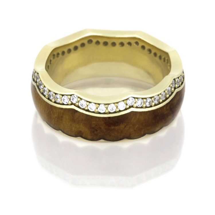 Yellow Gold Diamond Eternity Band with Crown Design