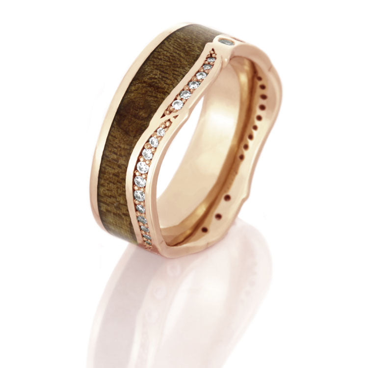 14k Rose Gold Diamond Eternity Ring, Maple Wood Wedding Band - DJ1018RG