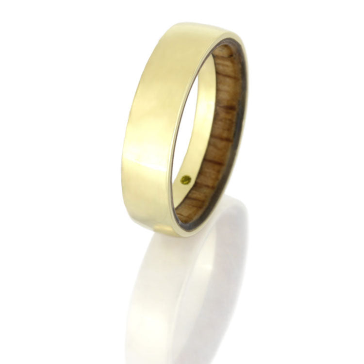 Gemstone Eternity Ring, 14k Yellow Gold Wedding Band With Oak Wood - DJ1019YG