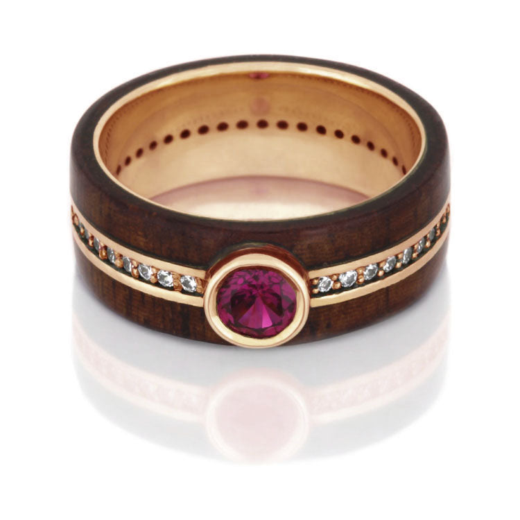 Ruby Eternity Ring, 14k Rose Gold Band With Rosewood - DJ1008RGRuby Eternity Ring, 14k Rose Gold Band With Rosewood - DJ1008RG