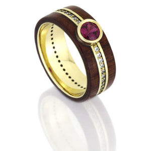 Ruby Ring With Diamond Eternity Band And Rosewood in 14k Yellow Gold - DJ1008YG