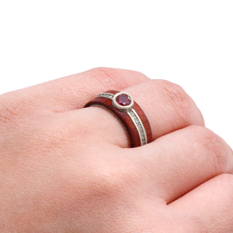Ruby Wedding Ring, Diamond Eternity Ring With Rosewood in 14k White Gold - DJ1008WG