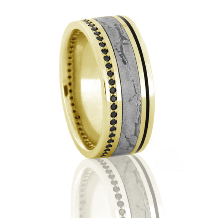 Seymchan Meteorite Wedding Band, Black Diamond Eternity Ring in 14k Yellow Gold - DJ1022YG