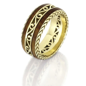 Filigree Eternity Band With Cherry Wood, 14k Yellow Gold Vintage Inspired Ring- DJ1015YG