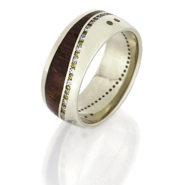 14k White Gold Wedding Band, Gemstone Eternity Ring With Leopard Wood - DJ1017WG