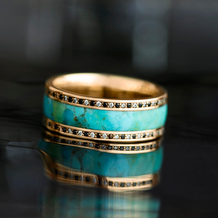 Turquoise Wedding Band, 14k Rose Gold Eternity Ring With Diamonds - DJ1005RG