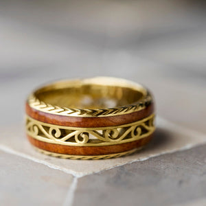 Filigree Eternity Band With Cherry Wood, 14k Yellow Gold Vintage Inspired Ring- DJ1015YG